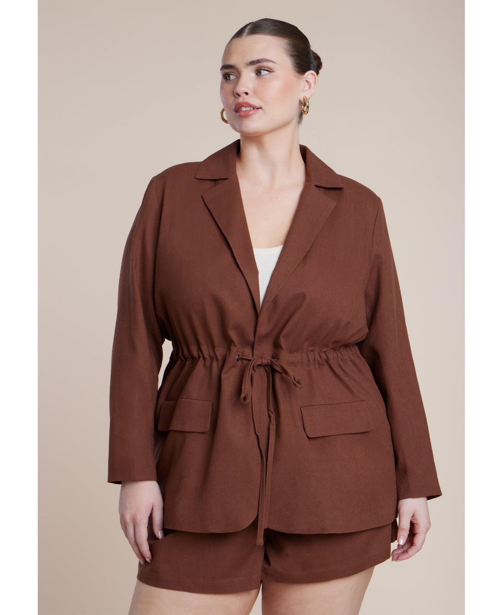 ELOQUII Women's Drawstring Waist Linen Blazer