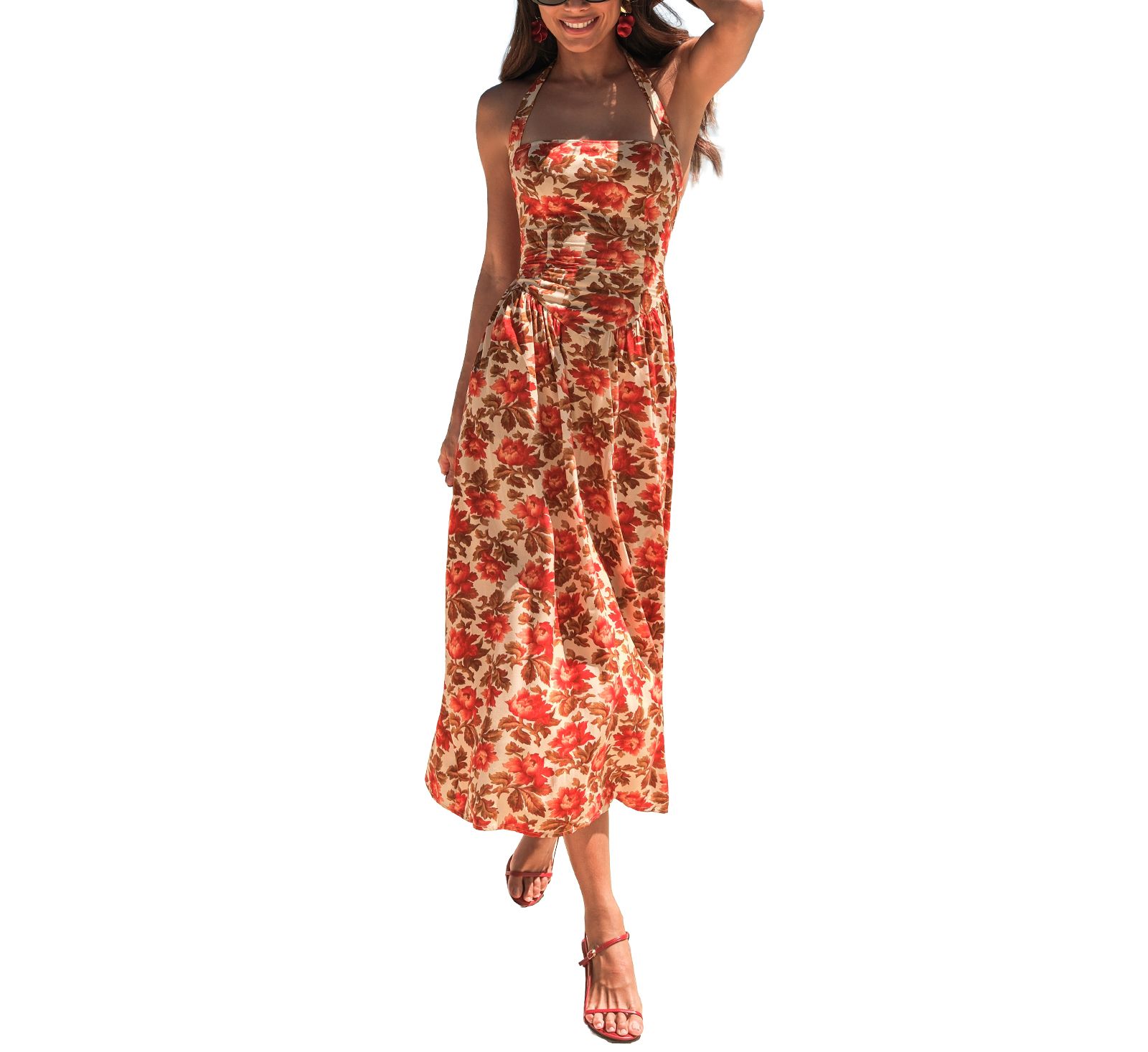 Cupshe Women's Pressed Roses Floral Midi Beach Dress