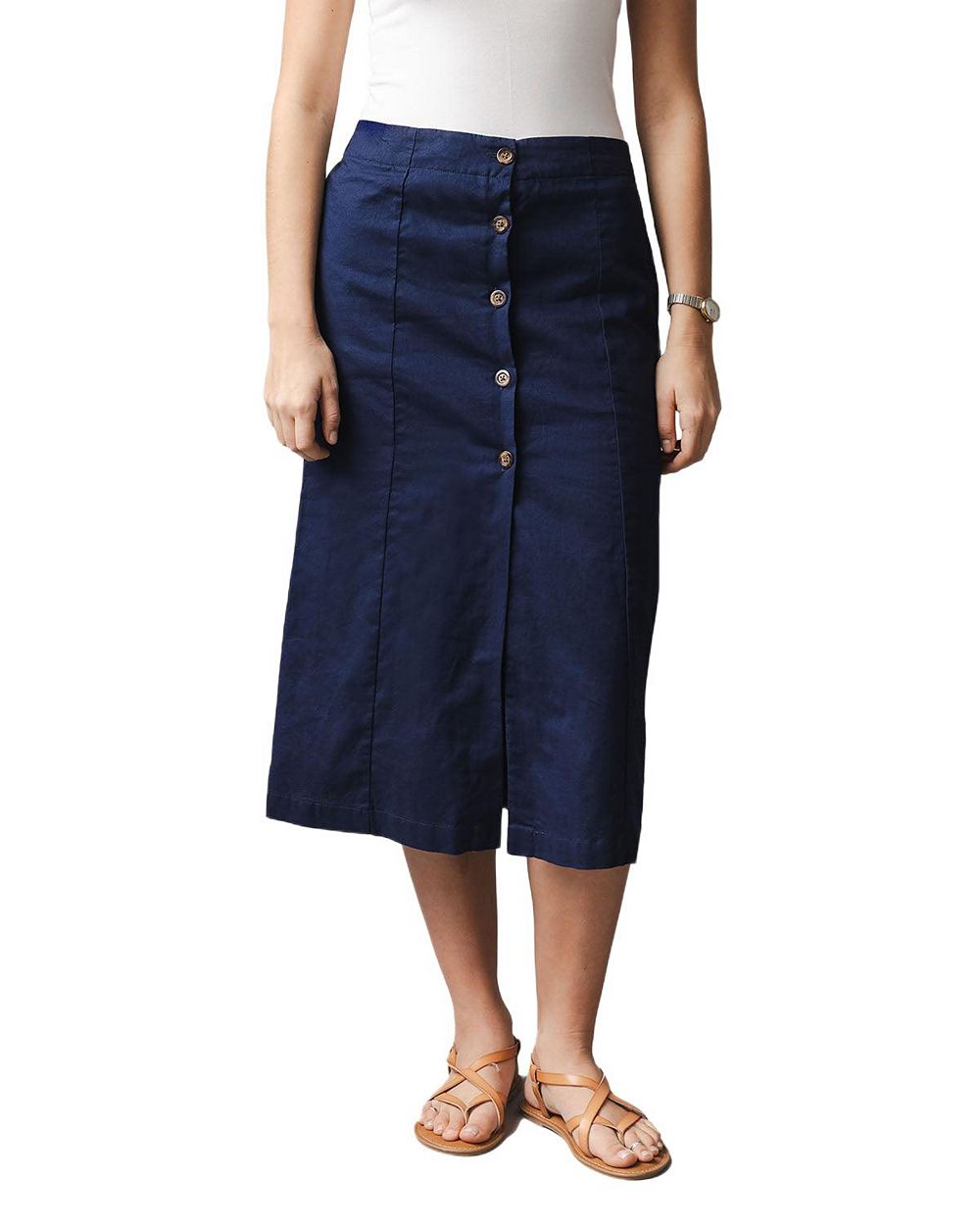 Hope & Henry Women's Linen Button Front Skirt
