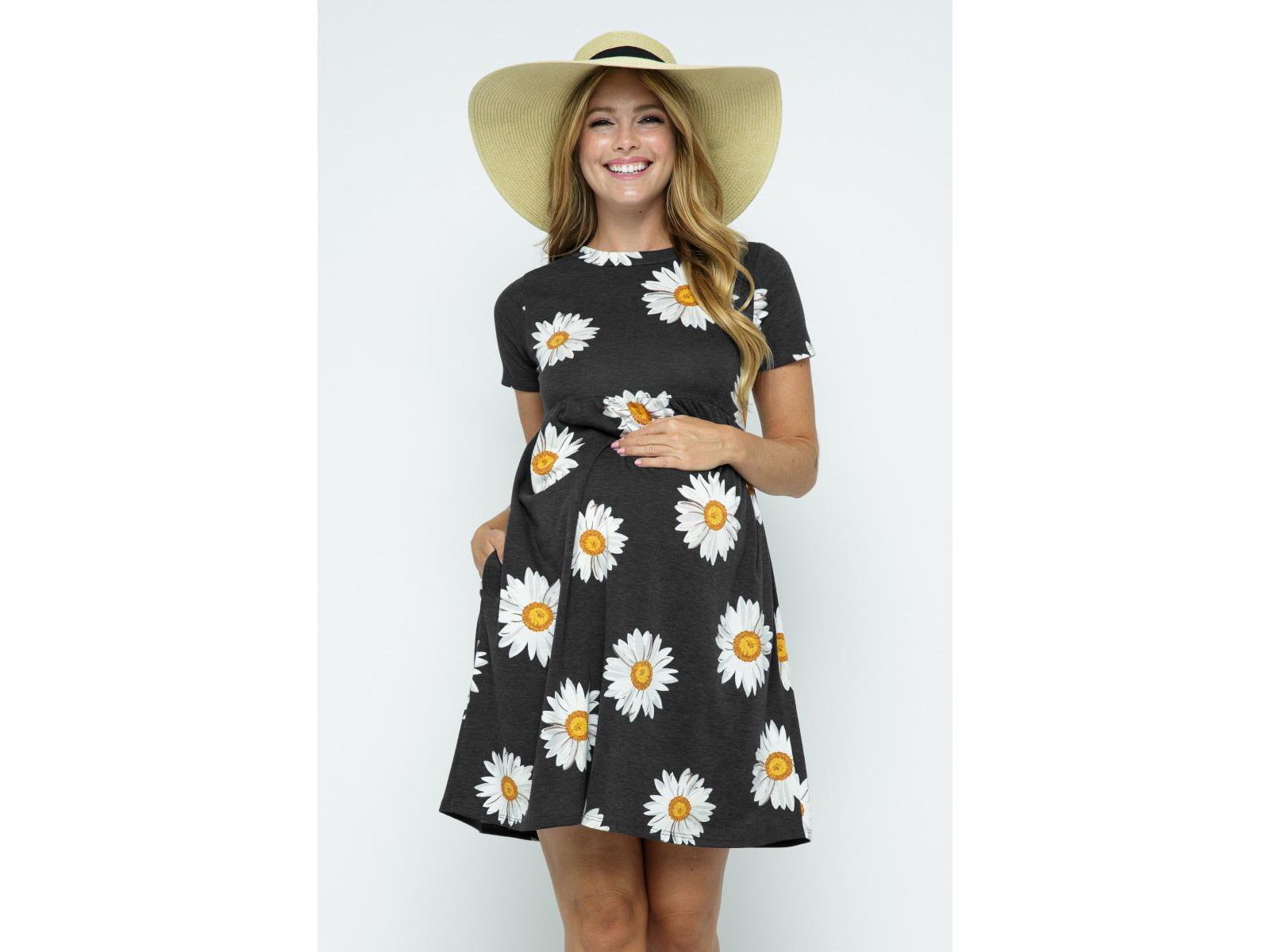 Женское платье-футболка Hello Miz Maternity с цветочным принтом и карманами, empire waist