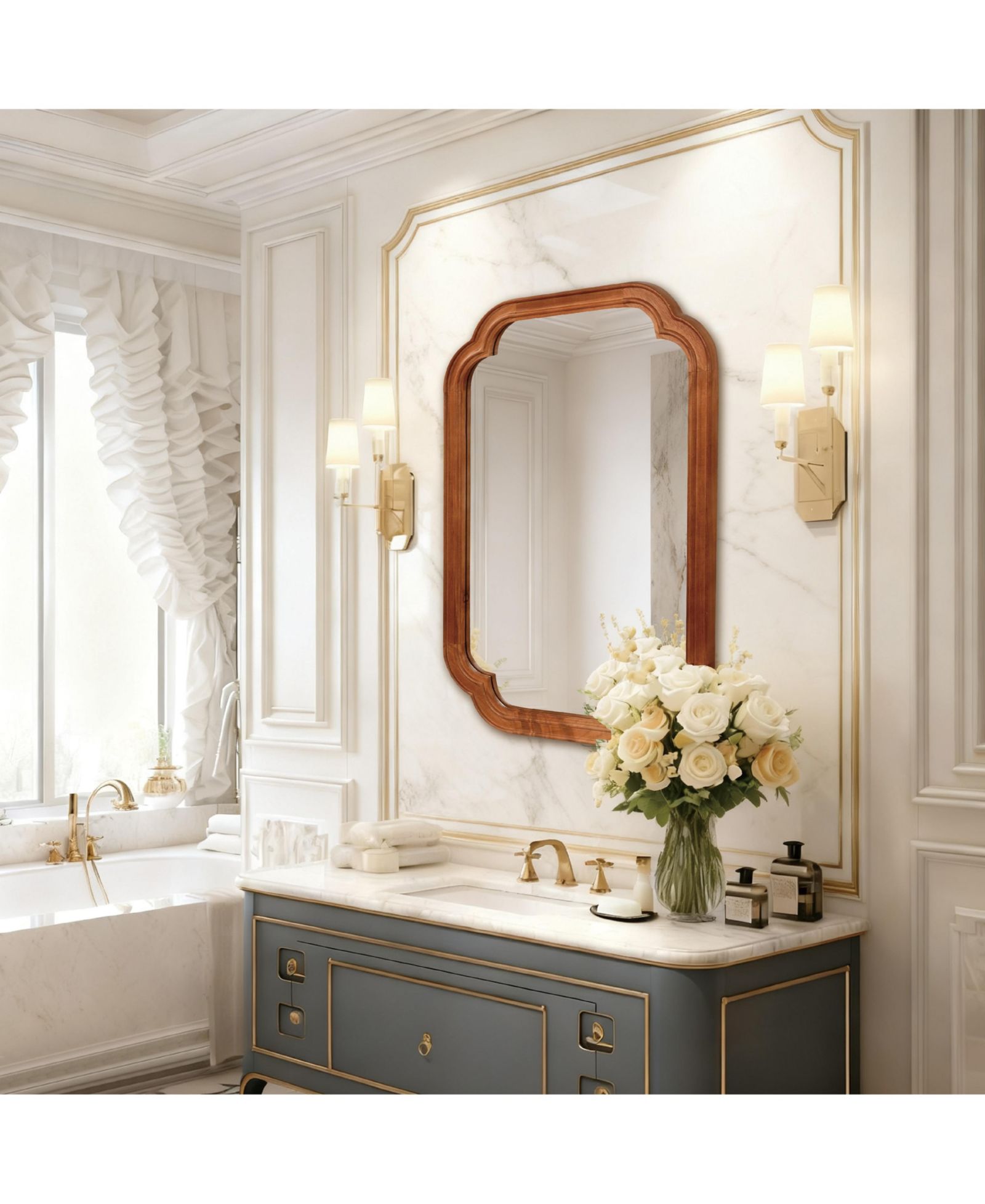 BUSDAYS 20" x 30" Solid Wood Frame Decorative Mirror, Rounded Corners, for Bathroom Wall