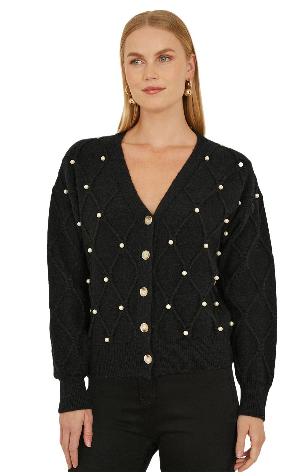 Yumi Women's Beaded Cable Knit Cardigan