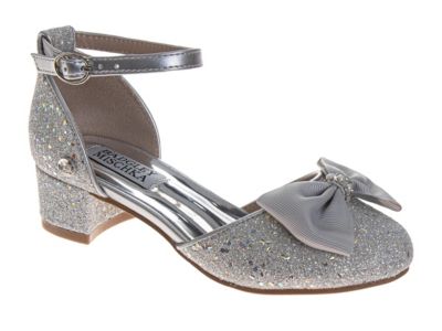 Badgley Mischka Little Girls Sparkle Dress Shoes with Bow Accent and Block Heel