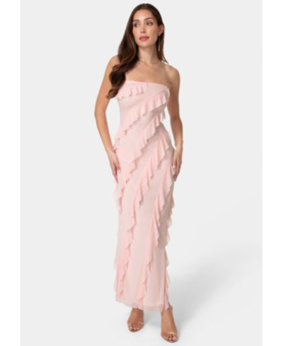 Bebe Women's Strapless Mesh Ruffle Dress