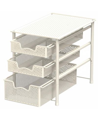 YIGII 3 Tier White Alloy Steel Sliding Basket Organizer Drawer Cabinet