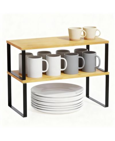 YIGII 2 Pack Adjustable Bamboo Shelf Organizer