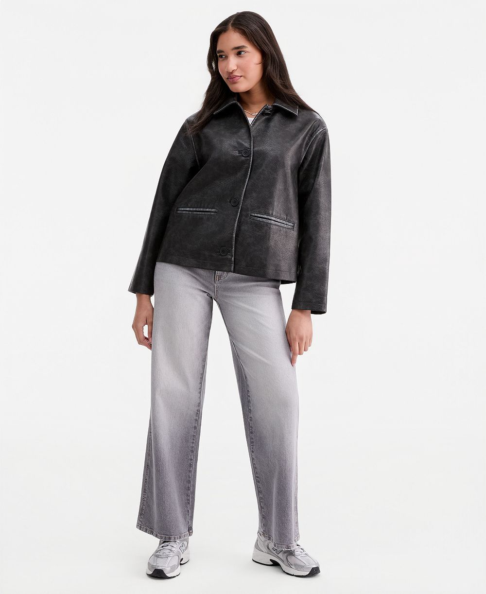 CoffeeShop Women's Oversized Faux Leather Bomber Jacket