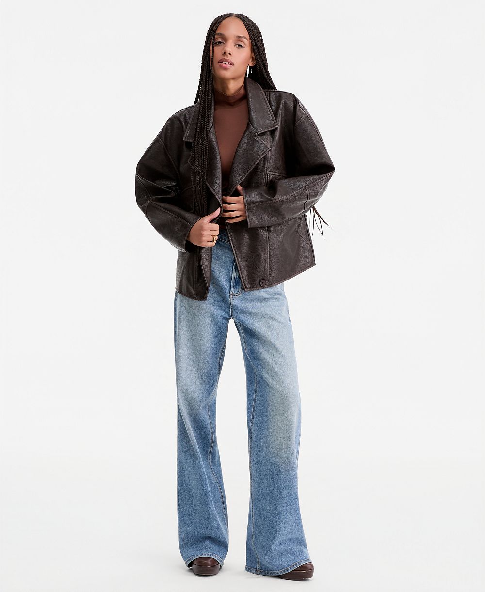 CoffeeShop Women's Asymmetric-Button-Front Faux-Leather Coat