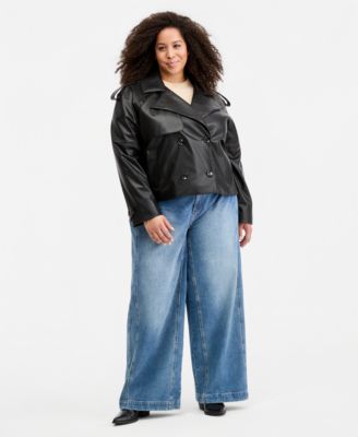 Maralyn & Me Тренч из искусственной кожи, укороченный, двубортный, Plus Size