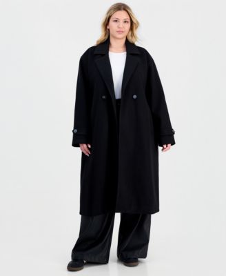 Jou Jou Women's Plus Size Double-Breasted Patch-Pocket Maxi Coat
