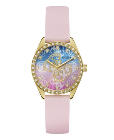 Женские часы GUESS Glitz Gold-Tone Stainless Steel Pink Silicone, 34mm