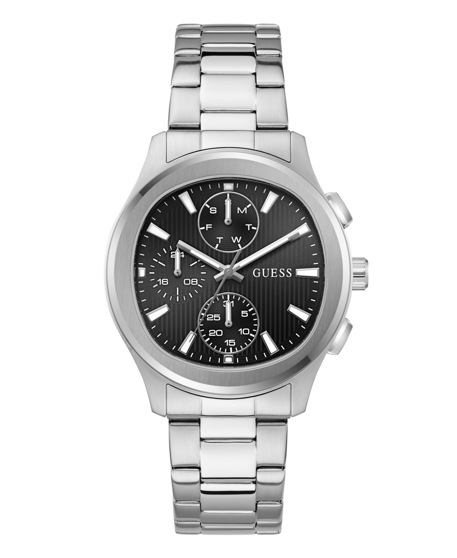 GUESS Men's Silver-Tone Stainles Steel Multi-Function Watch, 40mm