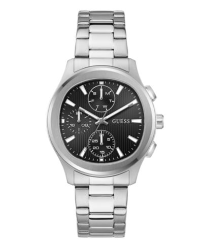 GUESS Men's Silver-Tone Stainles Steel Multi-Function Watch, 40mm