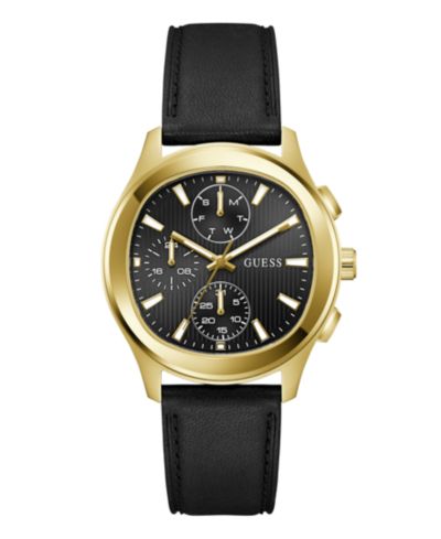 Часы GUESS Мужские Gold-Tone Stainless Steel Black Leather Multi-Function 40mm