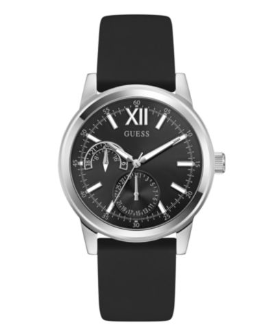 Мужские часы GUESS Silver-Tone Stainless Steel Black Silicone Multi-Function 42mm