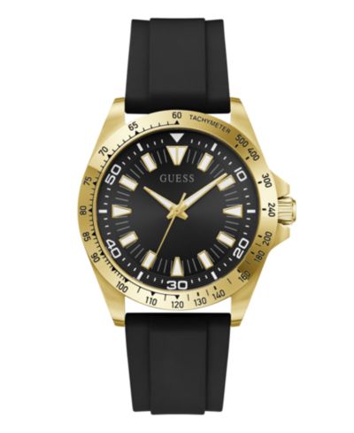 Мужские аналоговые часы GUESS Gold-Tone Stainless Steel Black Silicone 42mm