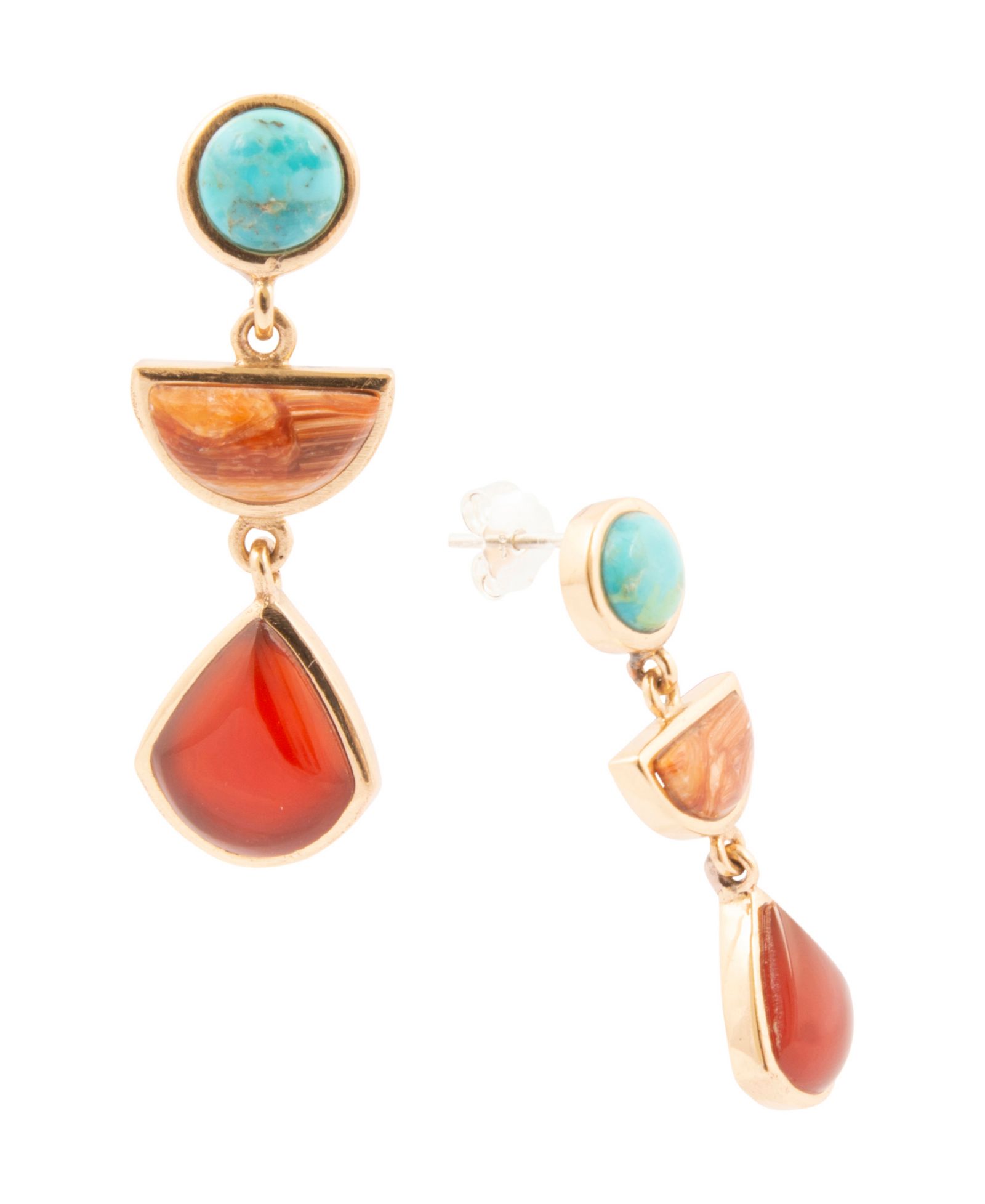 Серьги-гвоздики Barse Bronco Blue Turquoise and Carnelian Golden Drop