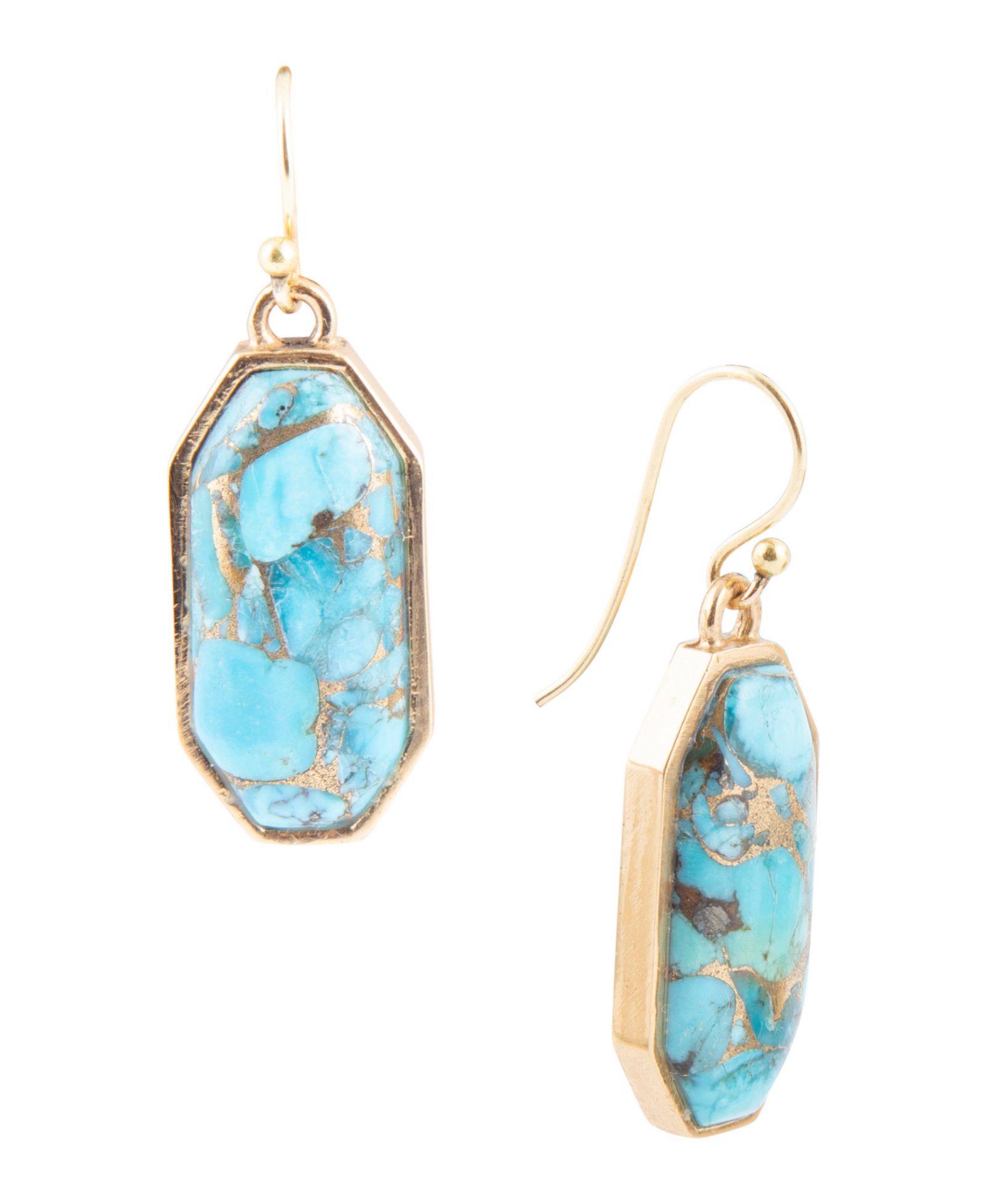 Серьги Barse Dolce Teal Blue Turquoise Matrix Golden Drop
