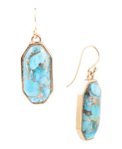 Barse Dolce Teal Blue Turquoise Matrix Golden Drop Earrings