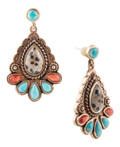 Серьги-подвески Barse Dalmatian Jasper Colorful Golden Drop