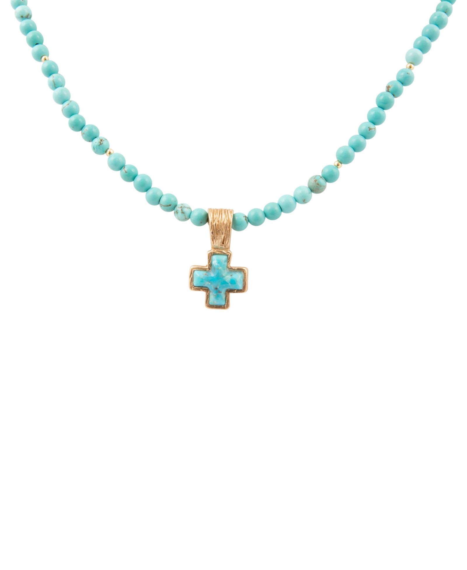 Золотистый кулон Barse Blue Turquoise Cross Pendant Necklace