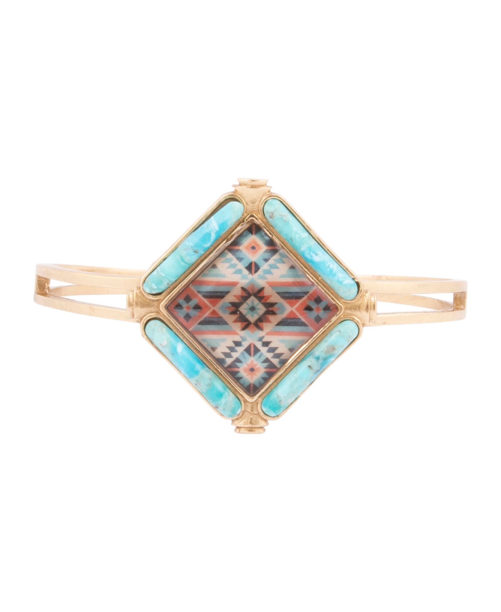 Barse Scenic Native Weave Blue Turquoise Golden Cuff Bracelet