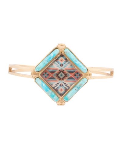 Barse Scenic Native Weave Blue Turquoise Golden Cuff Bracelet