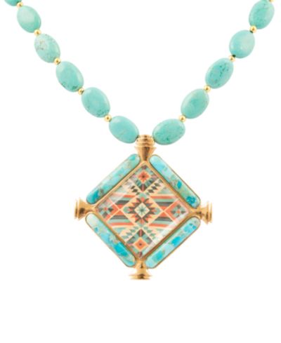 Barse Native Weave Blue Turquoise Golden Pendant Necklace