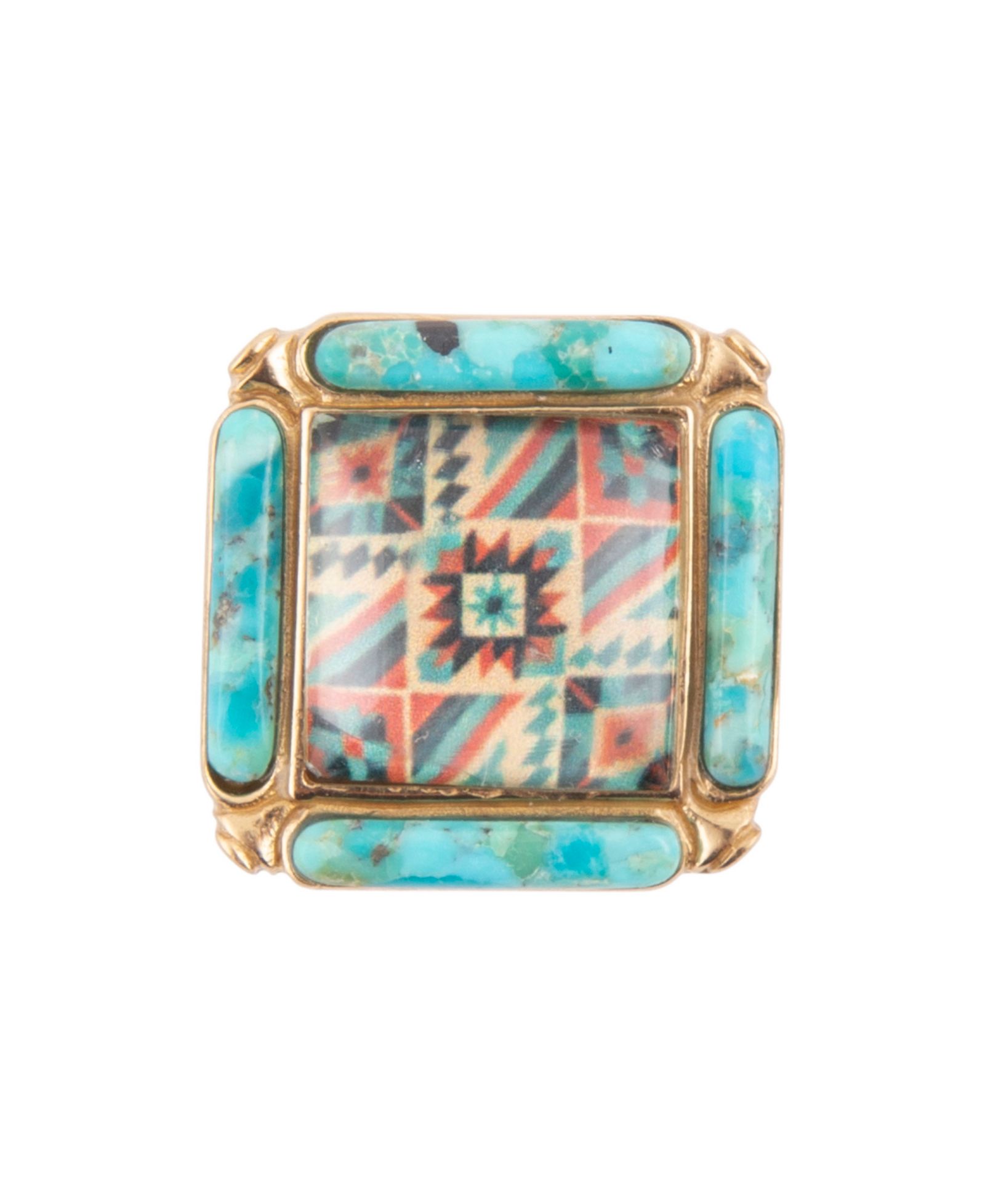 Массивное кольцо Barse Scenic Native Weave Blue Turquoise Golden
