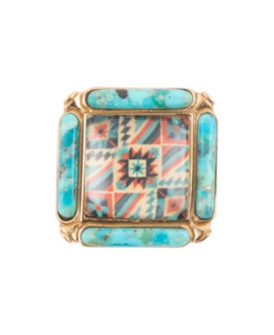 Массивное кольцо Barse Scenic Native Weave Blue Turquoise Golden