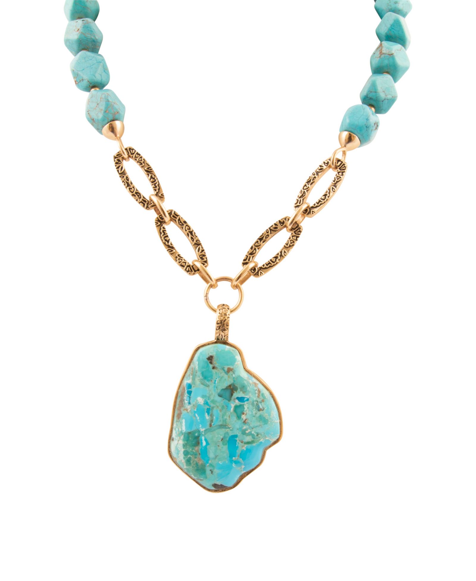 Barse Thistle Blue Turquoise Golden Links Statement Necklace