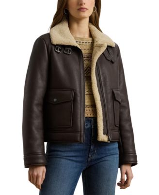 Lauren Ralph Lauren Women's Fleece-Collar Faux-Leather Jacket