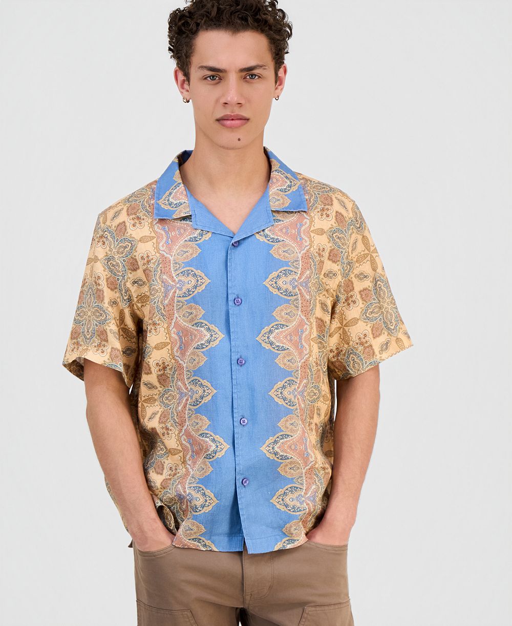 GUESS Men's Napa Linen Casa Blanca рубашка с коротким рукавом