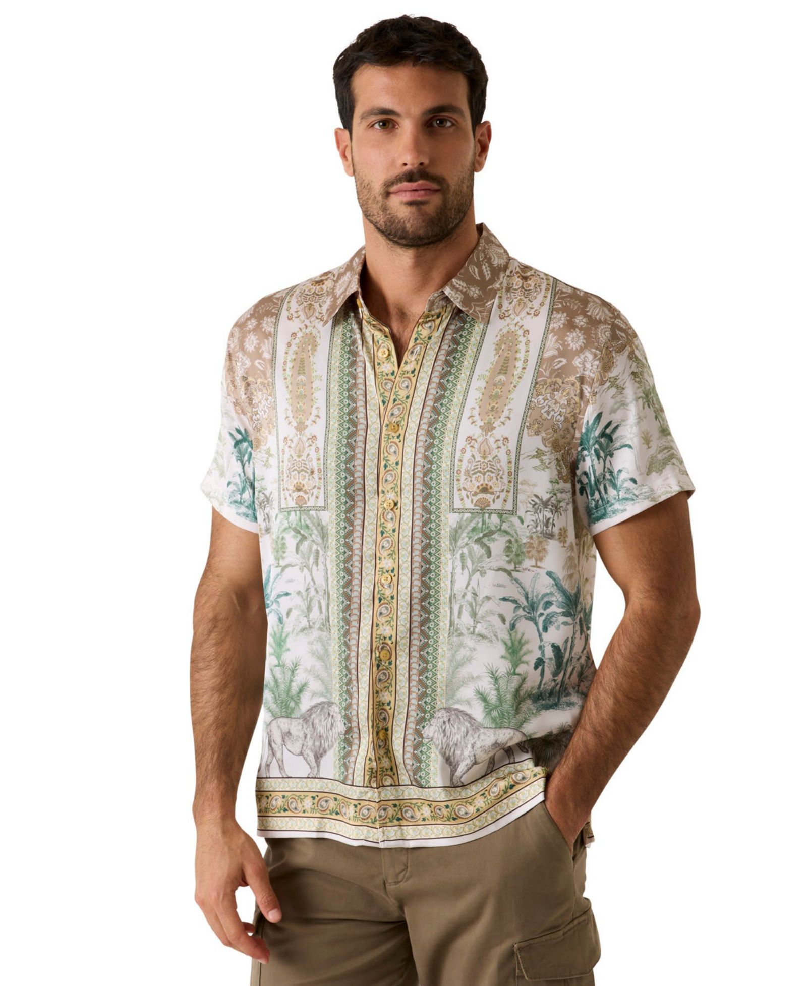GUESS Men's Savanna Tapestry Placement Short-Sleeve Shirt