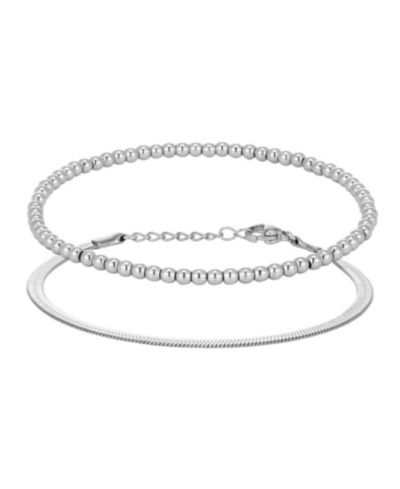 ADORNIA набор серебряных браслетов Herringbone и Beaded, устойчивых к потускнению