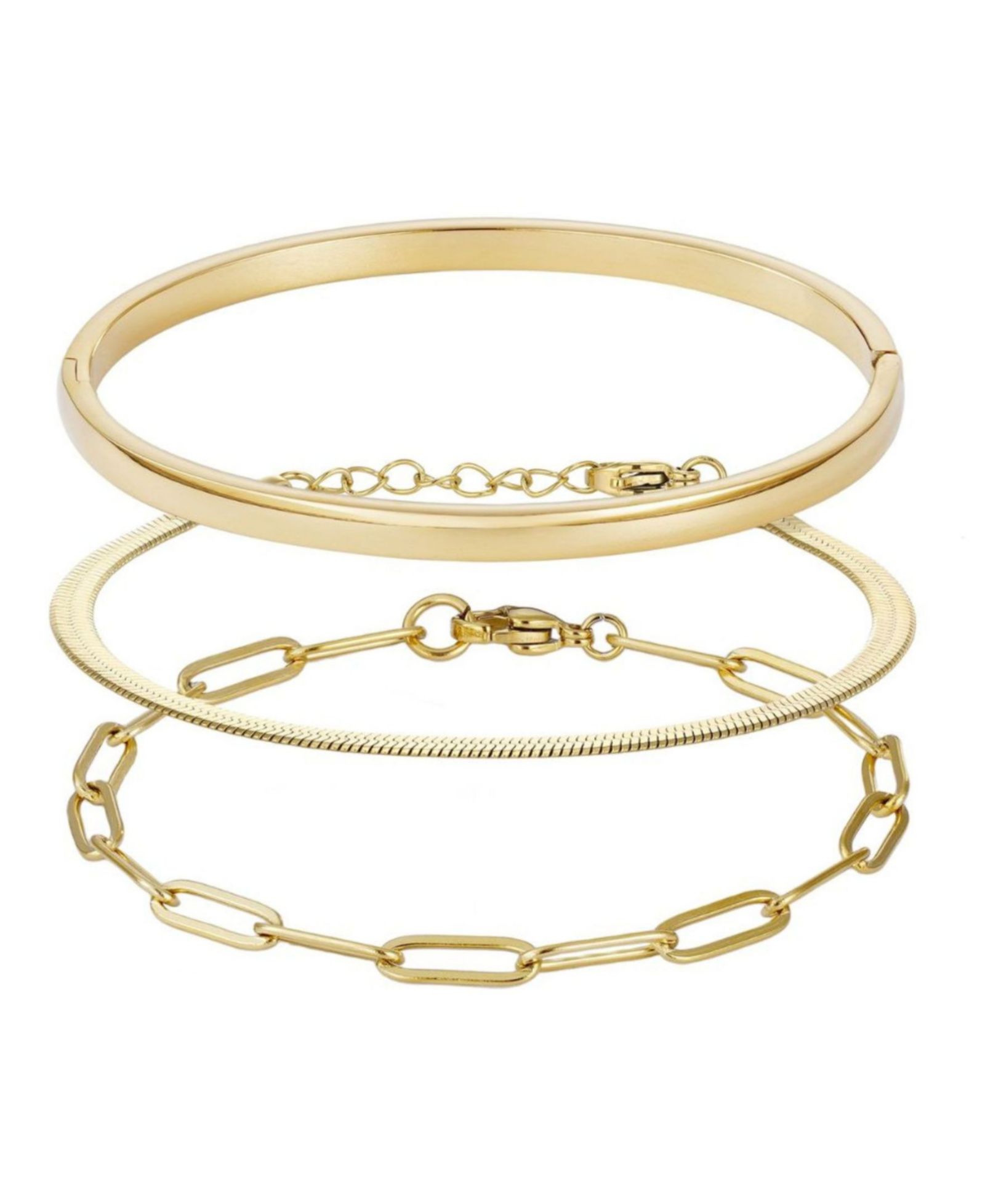 Набор браслетов ADORNIA Gold Cuff, Paperclip и Herringbone Chain