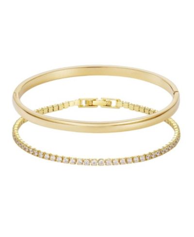 ADORNIA Gold Cuff and Tennis Bracelet Set