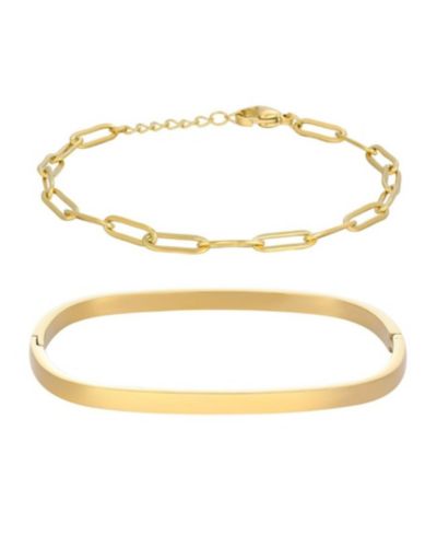 ADORNIA Набор браслетов Gold Rectangular Cuff и Paper Clip Chain