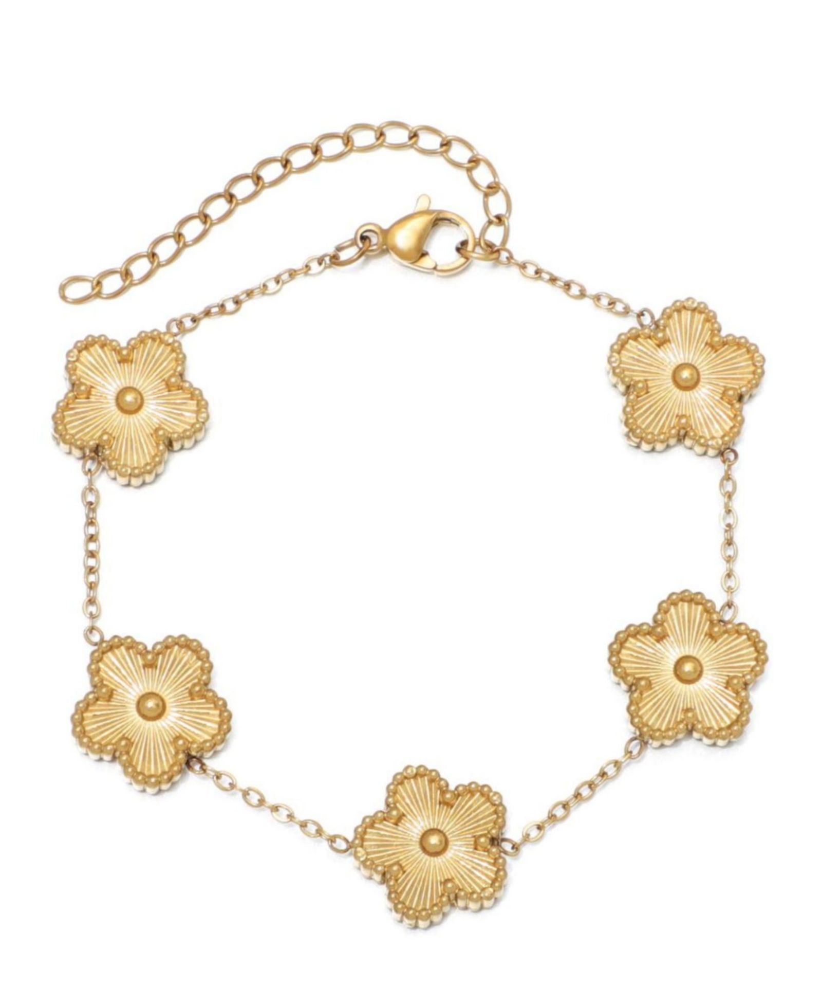 ADORNIA Tarnish Resistant Yellow Gold 5-Leaf Clover Station Bracelet