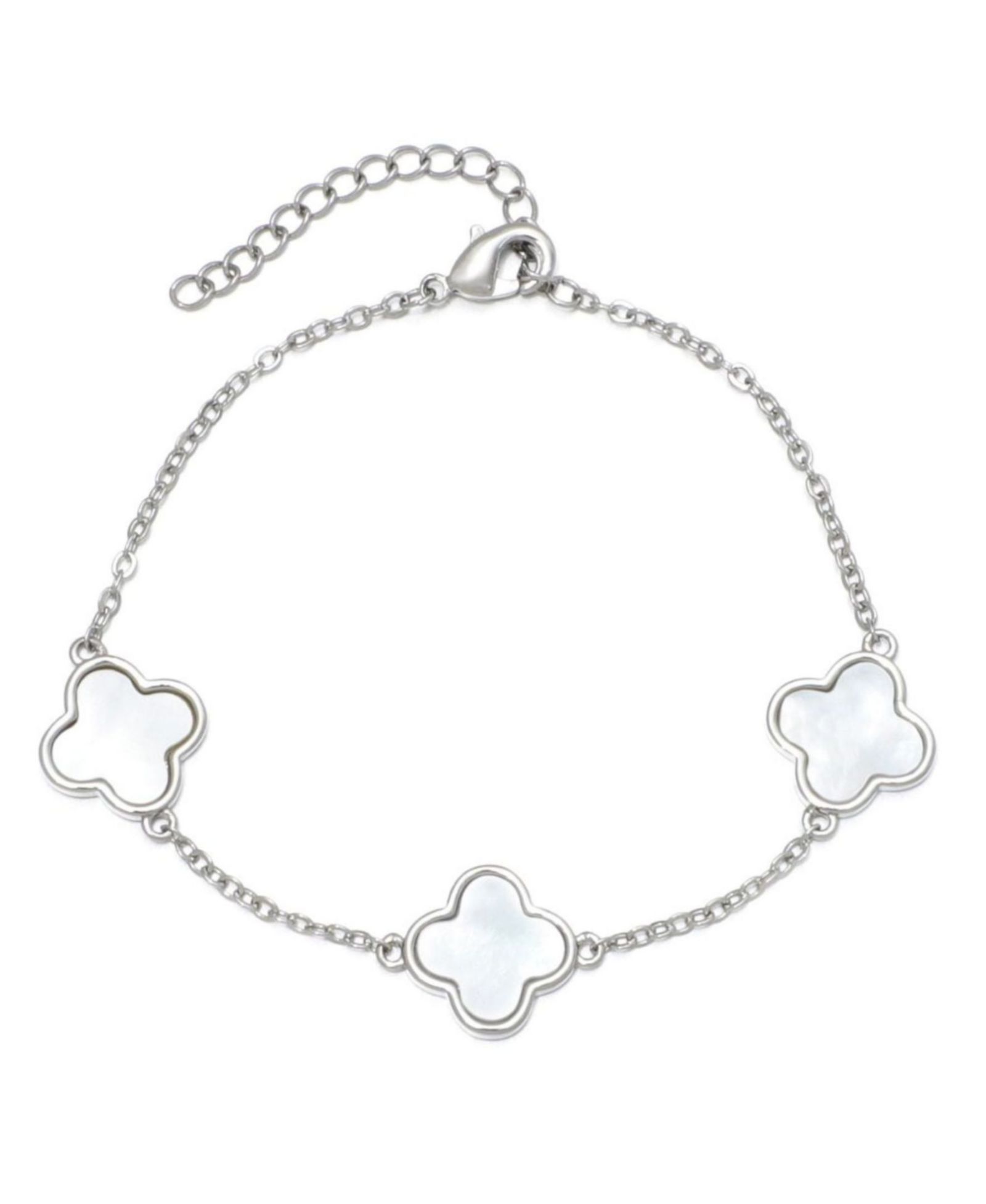 Браслет ADORNIA Silver Plated White Imitation Pearl Clover Station