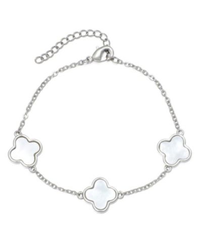 Браслет ADORNIA Silver Plated White Imitation Pearl Clover Station