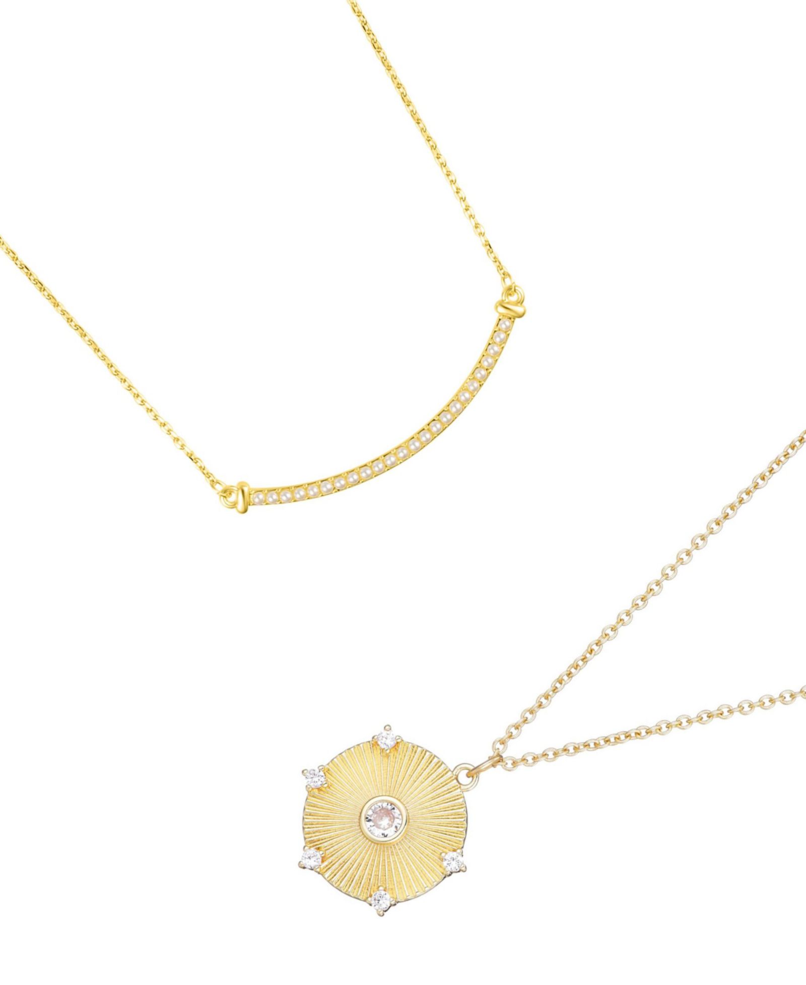 ADORNIA Gold 2-Pc. Curved Bar and Pendant Necklace Set