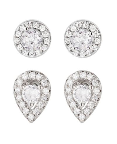 Комплект серьг-гвоздик ADORNIA Cubic Zirconia Silver 2-Pc. Halo