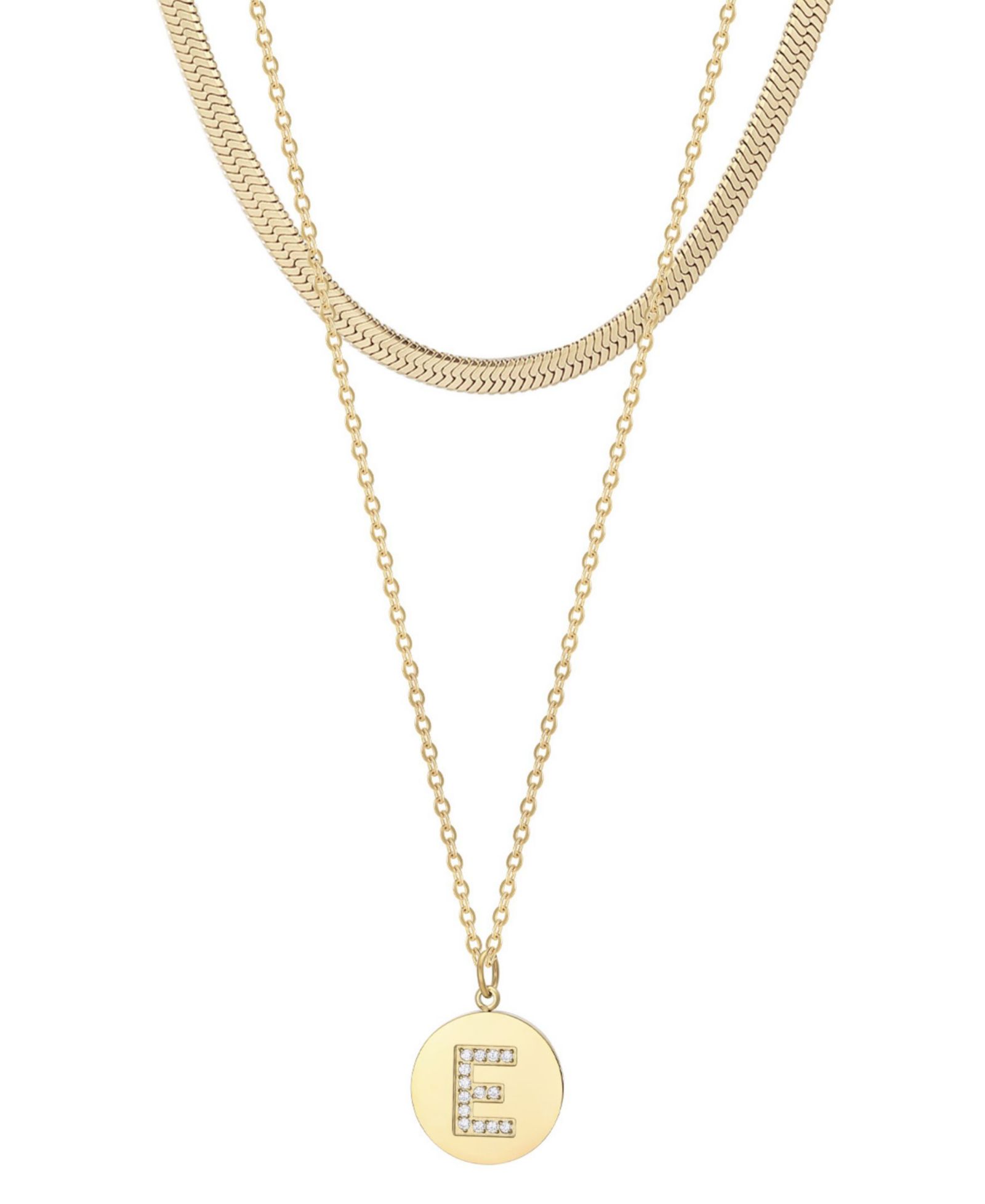 Набор из 2 колье ADORNIA Cubic Zirconia Gold Initial и Herringbone