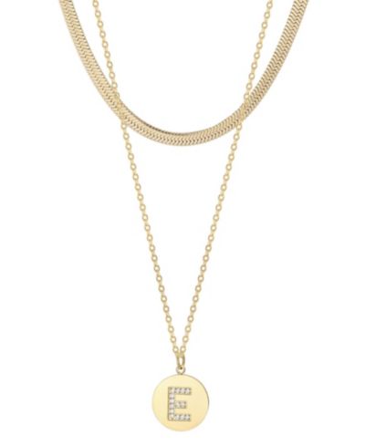 Набор из 2 колье ADORNIA Cubic Zirconia Gold Initial и Herringbone