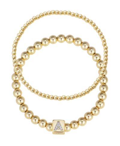 Браслет ADORNIA Cubic Zirconia Gold Set of 2 Initial Cube Bead