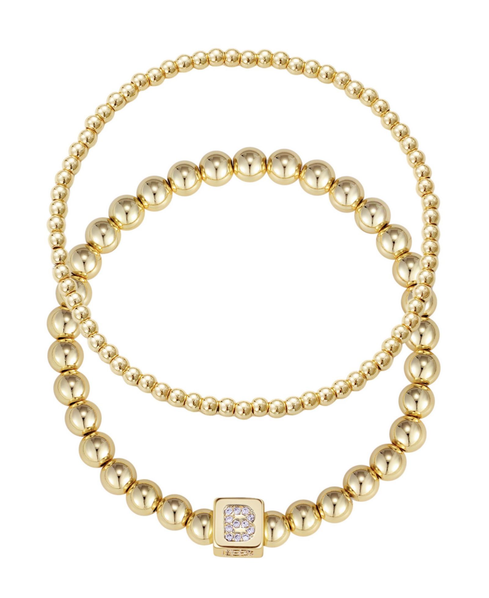ADORNIA Cubic Zirconia Gold Set of 2 Initial Cube Bead Bracelet