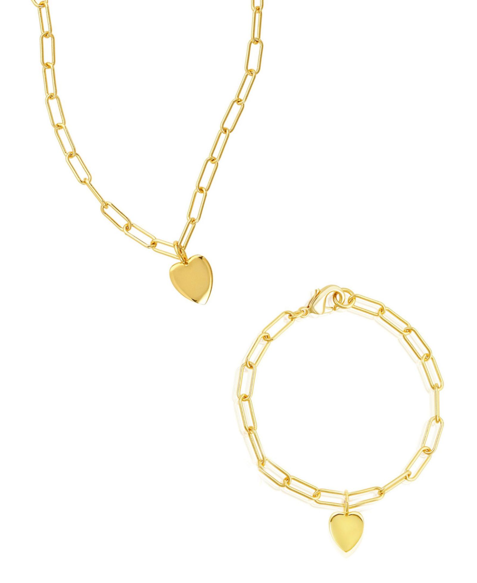 ADORNIA Gold 2-Pc. Paperclip Heart Chain Necklace and Bracelet Set