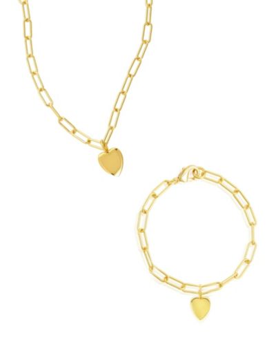 Набор из 2-х золотых колье и браслетов ADORNIA Paperclip Heart Chain