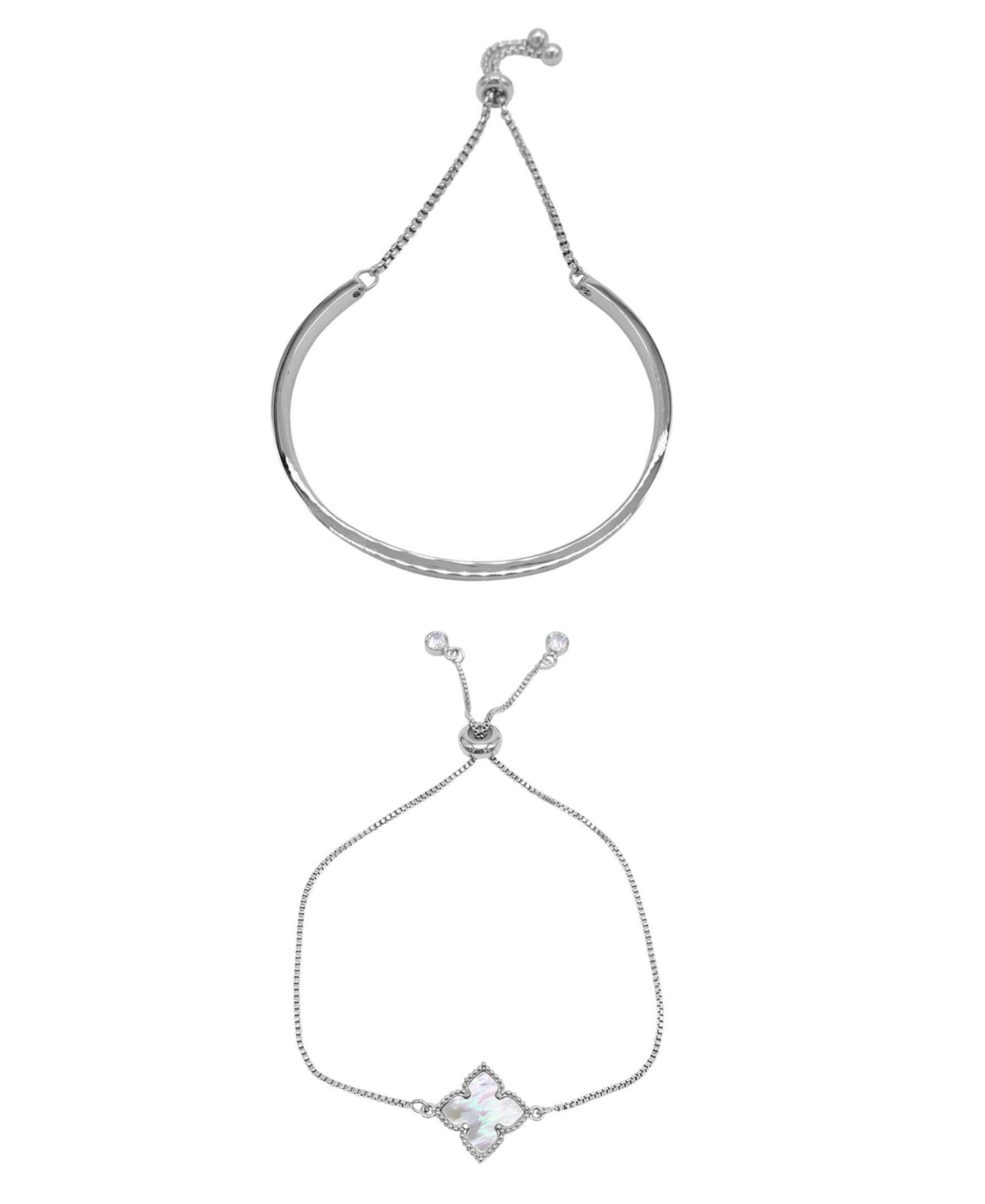 Набор из 2 браслетов ADORNIA Silver Flower and Cuff Bolo
